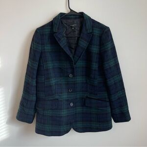 Talbots 14P Wool Blend Green Plaid Blazer $239 Retail Dark Academia Old Money
